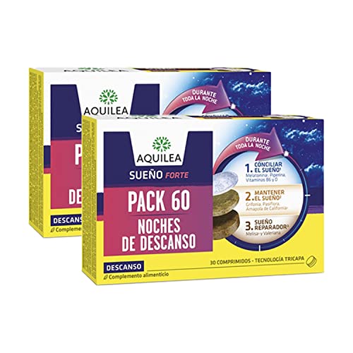 AQUILEA Pack 2x Sueño Forte 60 Comprimidos Tricapa - Melatonina - Conciliar el Sueño y Mantener el Sueño