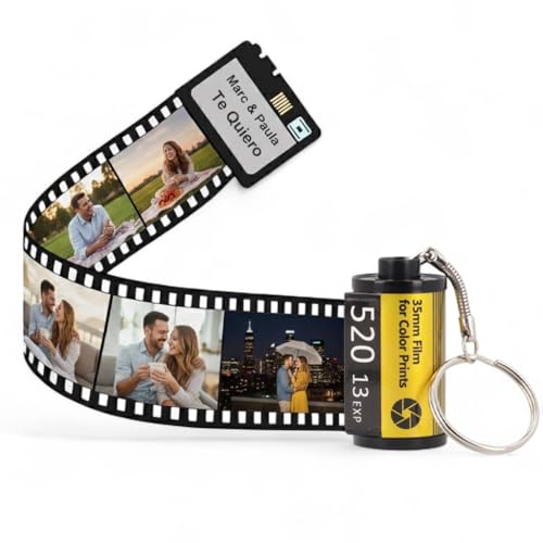 Chaveiro rolo de fotos personalizado. Porta-chaves personalizado 10 fotos e texto. Presentes originais para mulher e homem. Presente aniversário casal. Porta-chaves para casais. Amigo invisível. Dia