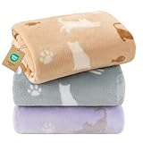 Luciphia 1 Pack 3 Blankets, Cute Cat Printed Fluffy Fleece Pet Blanket for Dogs Cats Washable, Warm Soft Throw Cover for Crate Couch, Gifts Puppy Essentials,Purple/Grey/Khaki, Small (23x16 inch)