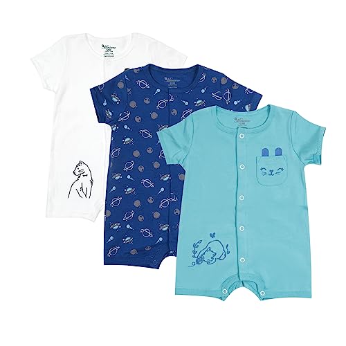 Image of Minicoco 3-Pack 100% Cotton Baby Boy Rompers,0-24Months Short Sleeve Toddler Romper,Breathable Spring/Summer Clothes