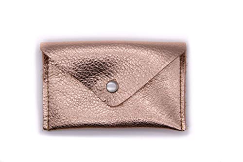 Crystalyn Kae | Rose Gold Metallic Card Case Mini Envelope Wallet Genuine leather Pearl snap closure made in usa