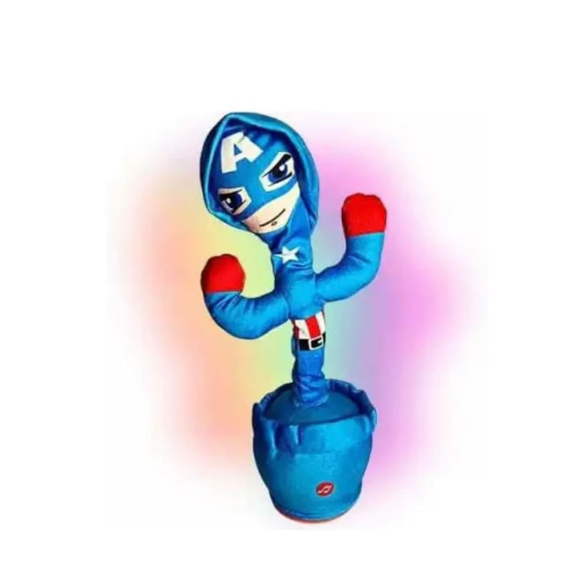 Image of Bumtum Dancing Singing Captain America Theme Character Toy, Wriggle & Singing for Babies & Kids, Plush Musical Electronic Toys, Voice Recording Repeats(Blue)