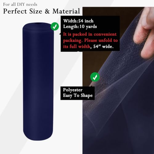 Image of IONTACH Navy Blue Tulle Fabric 54 Inch X 10 Yards Tulle Roll