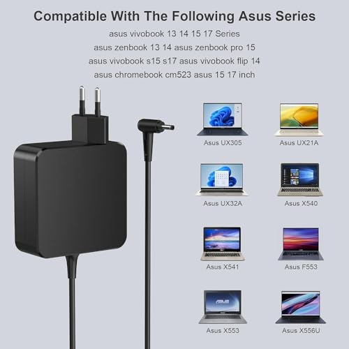 Image of WeFly 45W Laptop Charger for ASUS VivoBook 14 15 E410M E203M E210M E510 E510MA X540S X540L X541U X553M X556U X556UA, for Zenbook UX303U UX305F UX305C UX430U Charging Adapter 19V 2.37A