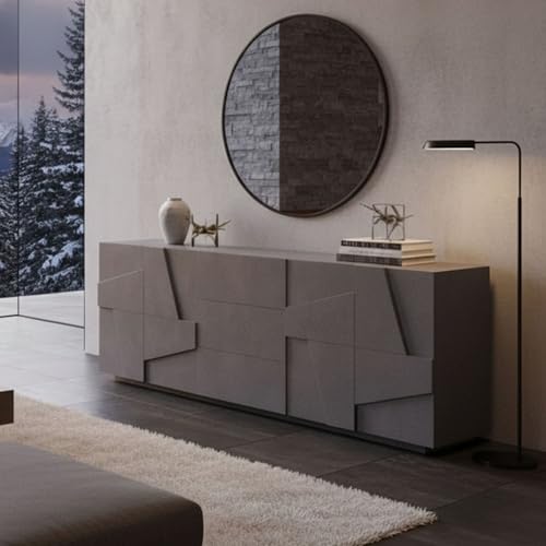 Dmora - Kommode Mason, Küchen-Sideboard mit 4 Türen und 3 Schubladen, Wohnzimmer-Buffet, 100 % Made in Italy, 224 x 44 x 86 cm, Schiefer,