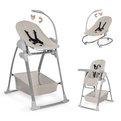 hauck Sit N Relax 3in1 Beige - Mitwachsender Hochstuhl ab Geburt bis 15 kg mit Neugeborenenaufsatz Babywippe Spielbogen Essbrett Räder & Korb Höhenverstellbar Faltbar Leicht Abwischbar