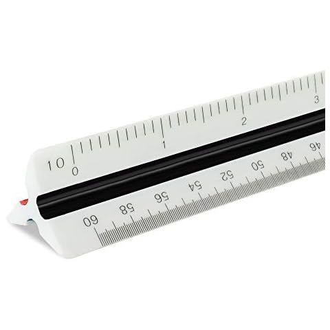 Pacific Arc Engineer Triangle Scale Ruler 12 Inch with Etched Markings in Fully Divided 10, 20, 30, 40, 50, and 60 Parts to The inch Cover