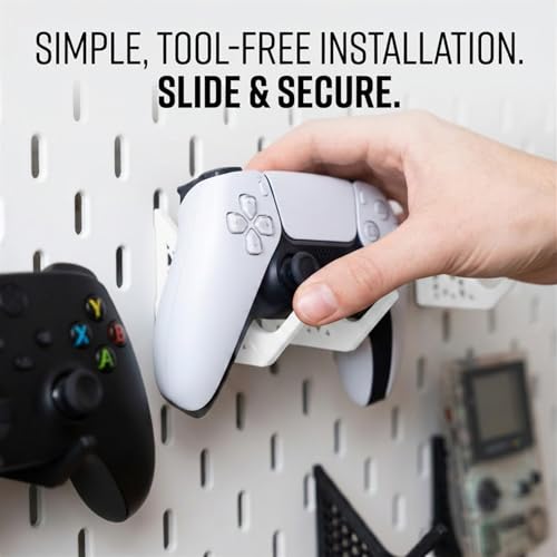 Image of Universal Skadis Pegboard Controller Holder - Modular Wall Mount & Display Stand for PS5, PS4, Xbox Series X /S, N64 & Gameboy - Gaming Setup Accessory (4 PCS) (White)