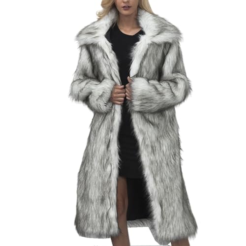 ZHOUYF Faux Fur Soft Coats for Women Winter Lapel Cardigan Shaggy Outerwear Warm Chunky Long Jackets with Pockets