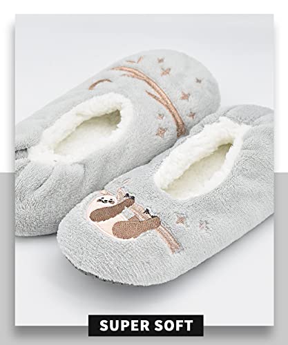 Image of DICUIRD Womens Cozy&Warm Soft Sole Slipper Socks with Grippers-Girls Teddy Fleece Indoor Slipper with Non-skid Bottoms