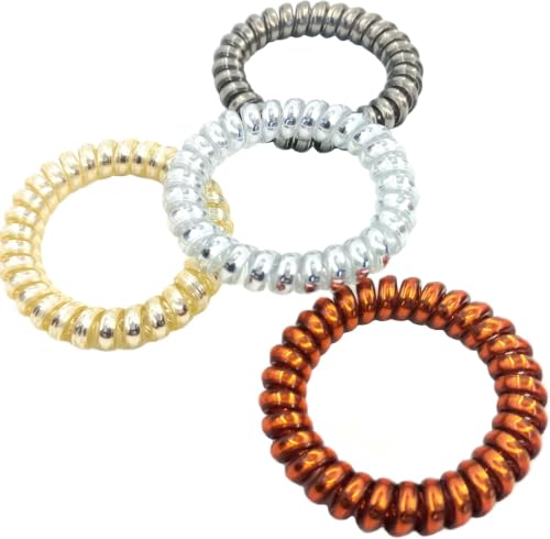 Image of Curated Cart 12 Pcs Durable Multicolor Hair Ties 2mm Thick Ponytail Holders for Women Men Girls - Strong Elastic Bands for Long, Thick, or Curly Hair, No Slip Hair Accessories (4 Pcs Spiral Hair Ties)