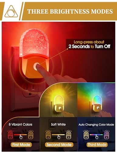 Image of DORESshop 8-Color RGB LED Night Lights Plug Into Wall [2 Pack], Color Changing Night Light with Dusk to Dawn Sensor for Bathroom Decor, Children Room, Golden Cover