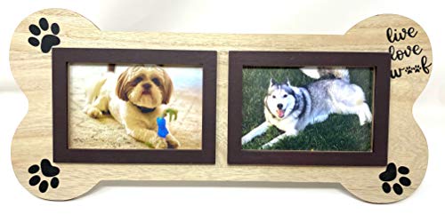 3MAZINGS Dog Picture Frames 4x6 Pet Frame Memorial Photo Collage for Dogs Pets Memory Pictures Live Love Woof Bone Shaped Wooden Paw Print