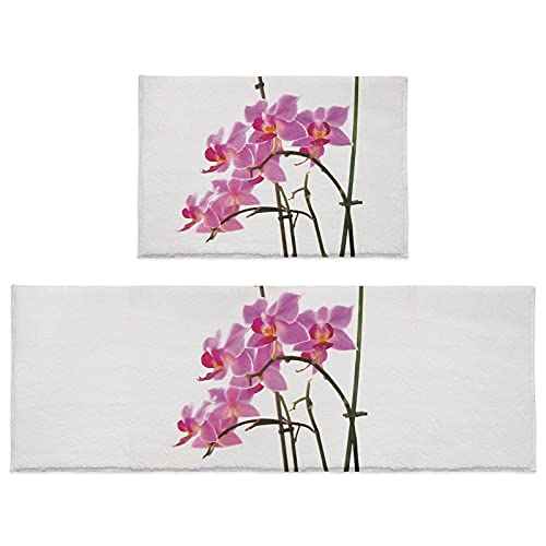 Badteppich-Set, Schmetterlings-Orchidee, Badezimmer-Fußmatte, saugfähig, rutschfest, mit Läufer, Küchenfußmatte, Teppich, 60 x 89 cm + 60 x 180 cm, 2 Stück