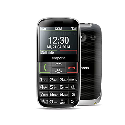 Emporia EUPHORIA - Telefono Cellulare per Anziani, Volume alto, Display 2.3' a colori, Tasti Grandi, Tasto SOS, Basetta di ricarica, Fotocamera, Bluetooth, Black (Italia)