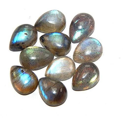 Labradorite cabochon lot 10 pièces poire 9x12 mm pierre naturelle pour création bijoux