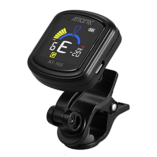 AT-105 Recarregável Clip-on Tuner Color Screen Bateria Embutida para Guitarra Cromática Baixo Ukulel