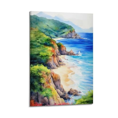 Poster Phuket paysage aquarelle décoration murale toile plage 40x60