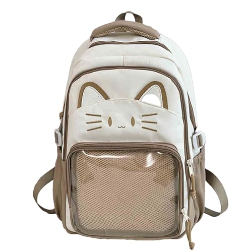 Kawaii Cat Ita Bag Backpack with Pin Badge Display Stylish Travel Bag for Women, Lightweight Design for Fashion Lovers (Brown)