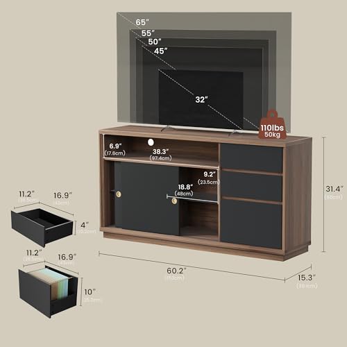 Image of ModernMate 60 inch Lateral File Cabinet with 3 Dawers, Open Shelves