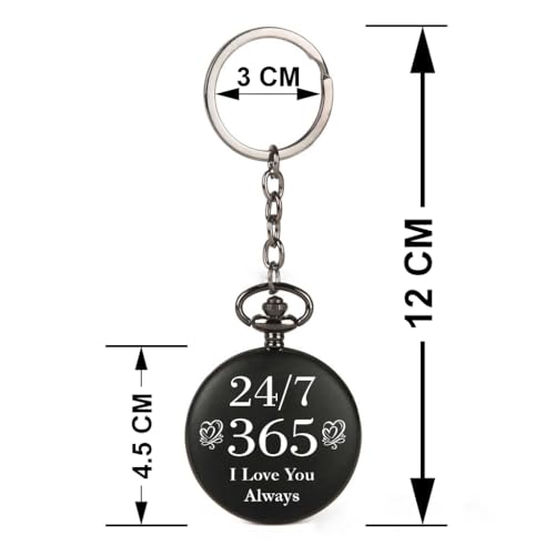 Image of Vintage Gandhi Style Pocket Watch with Engraved Designs & Messages Royal Black Analog for Men Women & Kids Includes Key Ring for car or Bike Keys Ideal Gift
