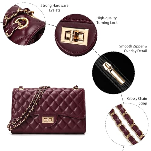 Image of Quilted Leather Crossbody Bags for Women Trendy Ladies Shoulder Purse Satchel HandBag with Chain Strap