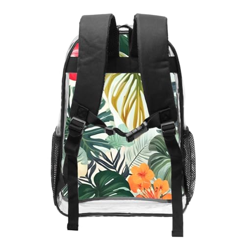 Leaves with Hibiscus Print Transparent Backpack PVC Bag Spacious Compartments Men Women Trip And Daily Use2