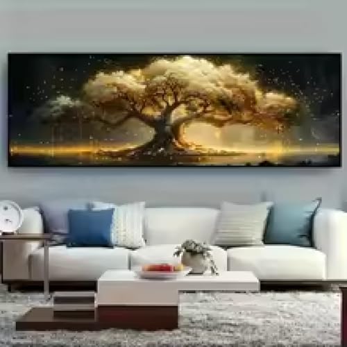 HIPWST Extra Large Tree of Life Abstract Canvas Prints Poster Vibrant Modern Large Horizontal Art Prints Home Decor 60x180cm Frameless