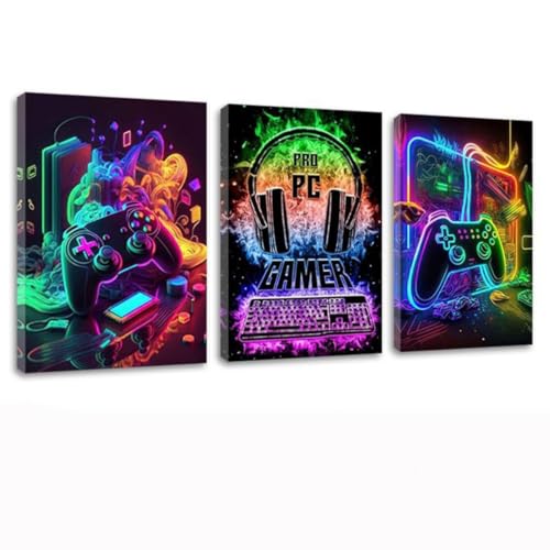 AOSEE Juego De 3 PóSteres De Pared Para Videojuegos,ImáGenes Para Juegos,PóSter De Videojuegos, DecoracióN De Juegos, DecoracióN De HabitacióN Infantil, Lienzo De Juegos, Adolescentes (Neón)