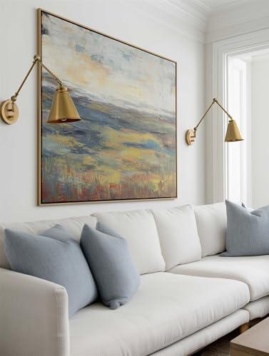Image of Kira Home Ellis 18 inch Modern Swing Arm Wall Sconce for Bedroom, 2-Pack | Cone Metal Shades, 2-in-1 Plug In or Hardwired Vintage Library Style Gold Wall Lamp, Warm Brass Finish