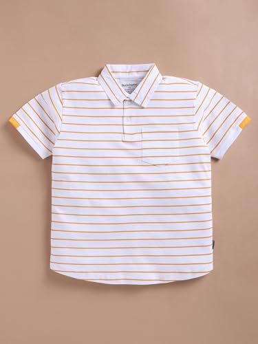 Image of Bumchums Boys Casual Regular Fit Polo Half Sleeve T-Shirt for Kids, Boys, Striped Printed