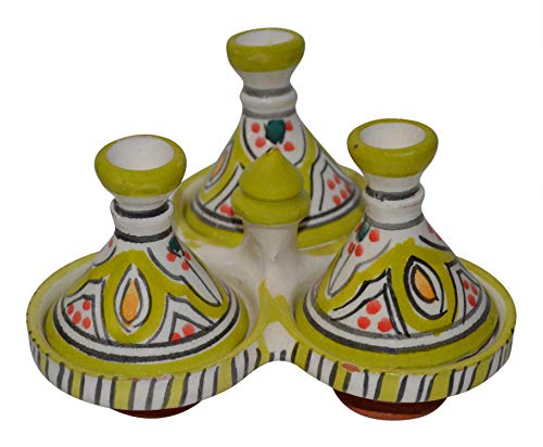 Handmade Salt & Pepper Pinch Triple Tagine Set Spice Holder With Lids Environmentally Friendly