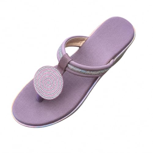 Image of Women's Pink Rhinestone Embellished Toe Ring Flat Sandals