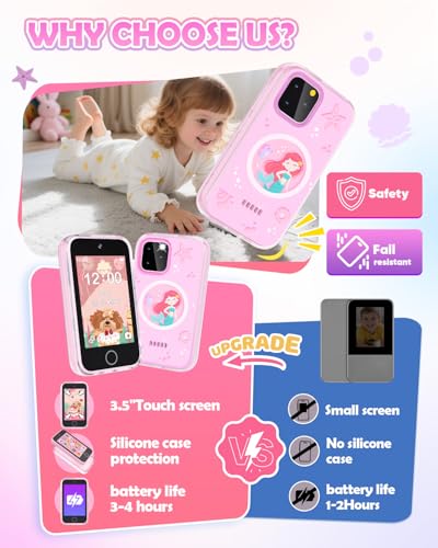 Image of Dylanto Kids Phone,3.5'' Touchscreen Phone for Kids Learning Play Toys for 3-9 Years Old Girls with Dual Camera,Video Players,Game,Christmas Birthday Gifts for Girl Age 3 4 5 6 7 8 9 (Pink)