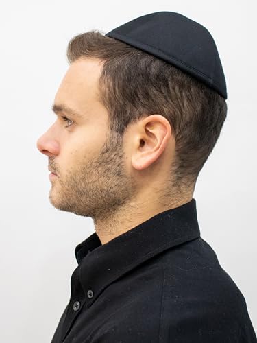 Image of iKippah Black Cotton Yarmulke with Rim, 4-Panel, 2-Pack for Men & Boys (Sizes 3-9)