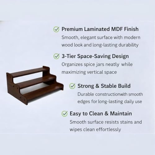 Image of FireBees Kitchen Organizer Rack | 3 Tier Wooden Kitchen Shelf Organisers & Shelf Riser for Counter Top | Wooden Kitchen Storage Stand | Rack for Spice Bottles, Jars, Seasonings (Brown)