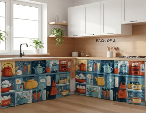 Image of Kitchen Premium Rod Pocket Cabinet Curtain, Heavy Quality Dust-Proof Under-Counter Storage Cover for Open Shelves, Pantry, Washbasin Area (2, Kettle)