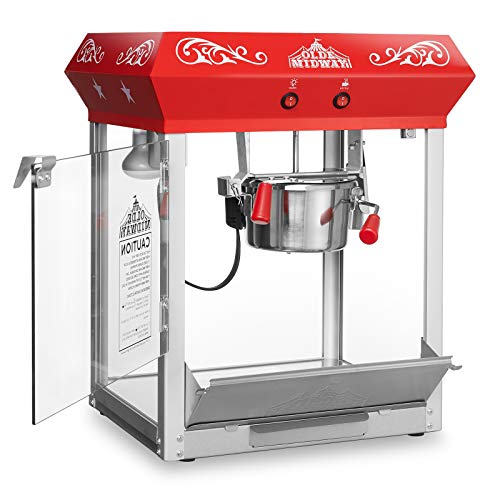 Image of Olde Midway Bar Style Popcorn Machine Maker Popper with 6-Ounce Kettle - Red