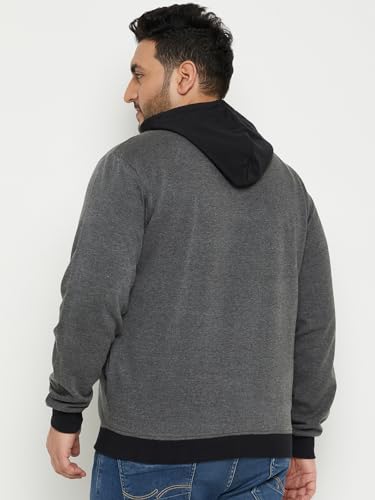 Image of AUSTIVO Men's Grey Full Sleeve Striper Hooded Plus Size Sweatshirt