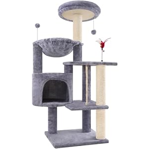 TWDEPART 42.5” Cat Tree for Indor Cats, Multifunctional Cat Tower with Cozy Condo, Perches, Scratching Posts and Hammock, Grey…