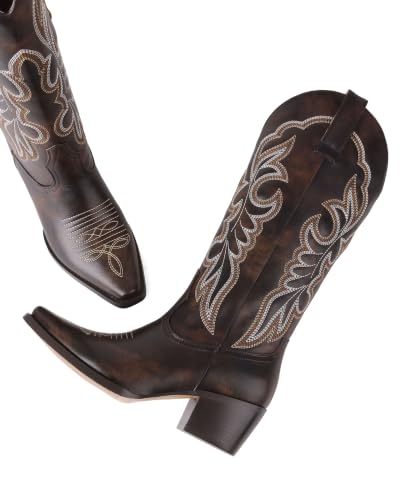 Image of Mid Calf Western Cowgirl Boots for Women 15 inch Shaft Snip Toe