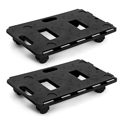 Pack of 2 – 100KG Interlocking Plastic Furniture Dolly – Heavy Duty Polypropylene Platform with Anti-Slip Surface & 360° Swivel Nylon Castors for Easy Manoeuvrability