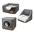 AllPetSolutions Cat Small Dog Cosy Cube Igloo Bed, 3-in-1 Foldable Grey Pet Kitten Puppy Soft Cave Bed, Machine Washable with Reversible Cushion – 35 x 35 x 35cm