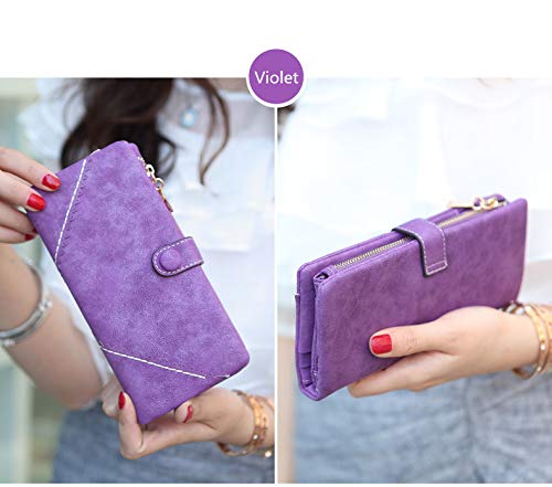 Image of Bird&Fish Women Vegan Leather Wallet Bifold Clutch Large Capacity Card Organizer Buckle Long Purse for Girls Candy Color