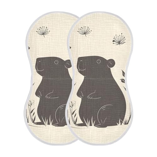 Bolaz Baby Burp Cloths 2 Pack,Capybara Grass Black and White,Feeding Cloths Face Towel Super Absorbent Soft Cotton Burping Rags Feeding Bibs