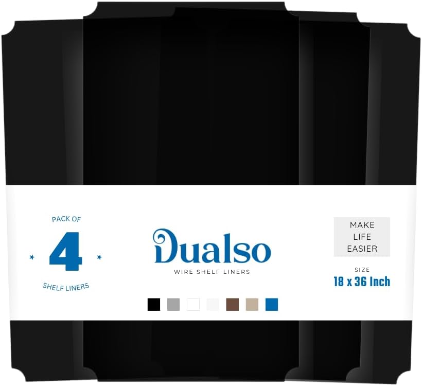 Wire Shelf Liner Wire Rack Shelf Mat - Thick Wire Shelf Cover - Waterproof Plastic Shelf Liners, Metal Shelf Liner - Easy Use Wire Shelving Cover for Closet (Black, 18" X 36" (Set of 4))