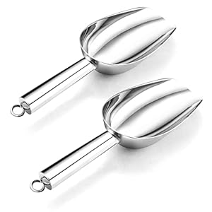 Homikit Eisschaufel, Edelstahl Mehlschaufel 2er Set, Kleine Futterschaufel Abwiegeschaufel für Futter Kaffee Süßigkeiten Eis, Abfüllschaufel für Küche, Bar, Hochzeit, Buffet, Spülmaschinenfest, Silber