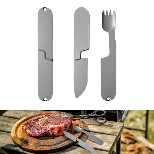 Camping Knife Fork & Spoon Set 3 in 1 Portable Camping Eating Utensils Set for 1 Multifunction Detachable Reusable Travel Cutlery Tools for Outdoor Hiking Climbing