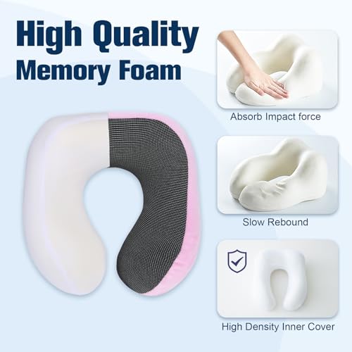 Image of Cirorld Neck Pillow for Traveling, Travel Pillows for Airplanes,100% Pure Memory Foam Travel Neck Pillow, Adjustable Flight Pillow, Portable Plane Accessories with Eye Mask, Earplugs, Carry Bag