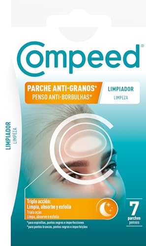 COMPEED Parche Anti-Granos, Tratamiento Acné, Uso Nocturno, Limpia, Absorbe y Exfolia, 7 uds.
